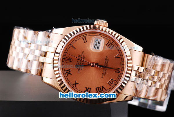 Rolex Datejust Oyster Perpetual Automatic Full Rose Gold with Khaki Dial and Roman Marking-Small Calendar - Click Image to Close